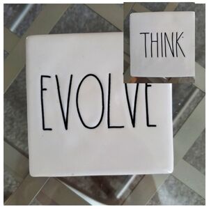 Rae Dunn Paperweight Double-Sided Quote Sign White Ceramic